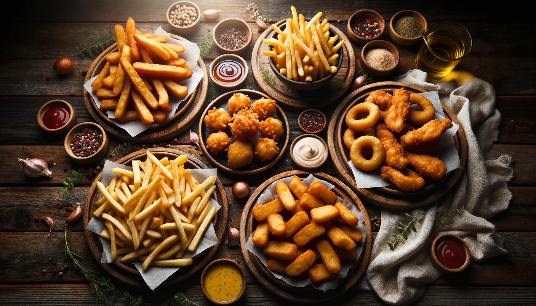 plats de friture sans huile. Frites, beignets